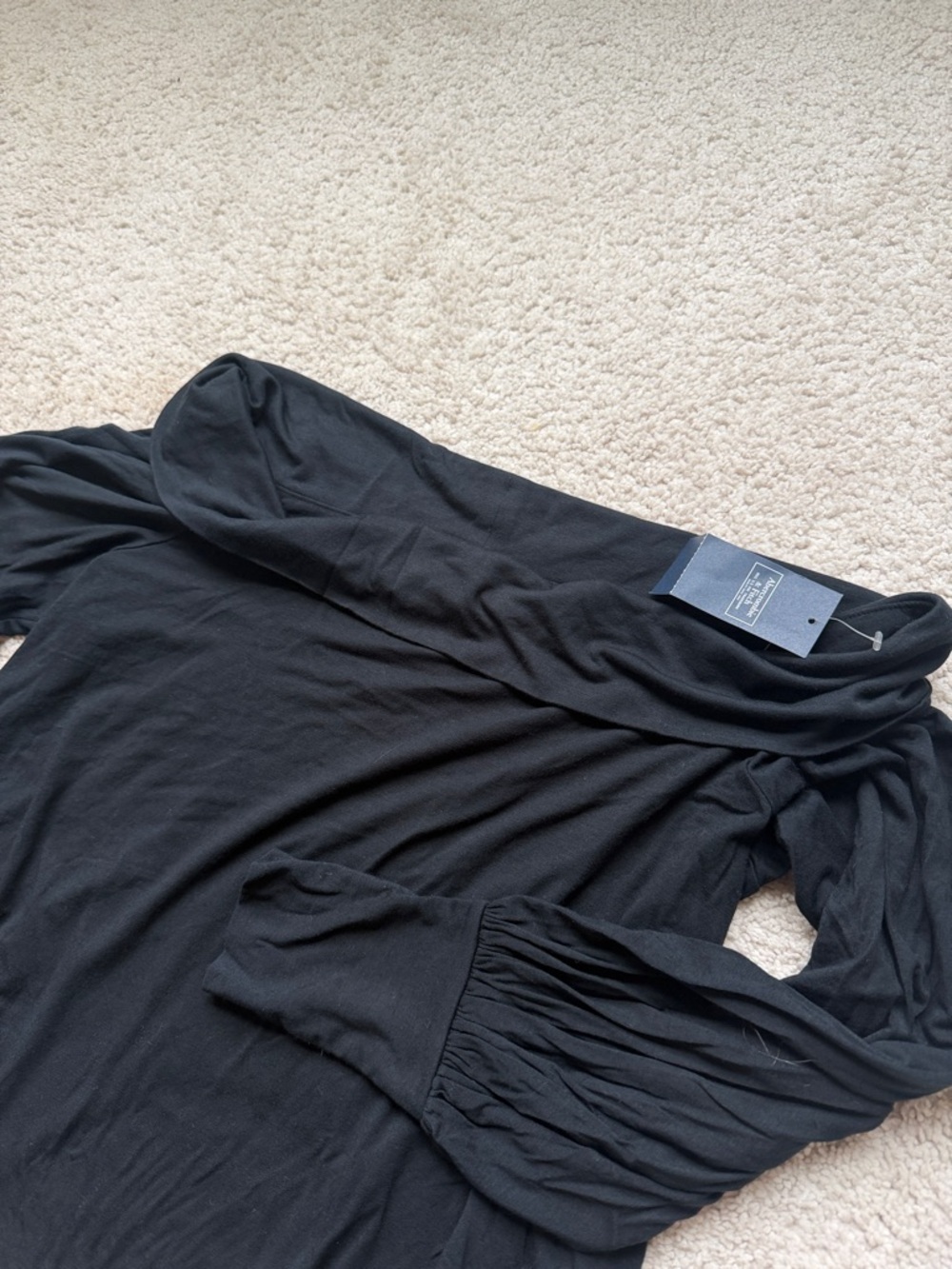 Abercrombie & Fitch Black Off-the-Shoulder Long Sleeve Top with Gathered Cuffs